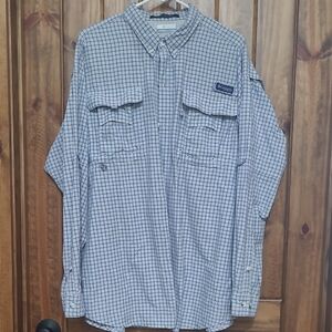Columbia Men's Button-Down Plaid Shirt - Blue and White. Size XL